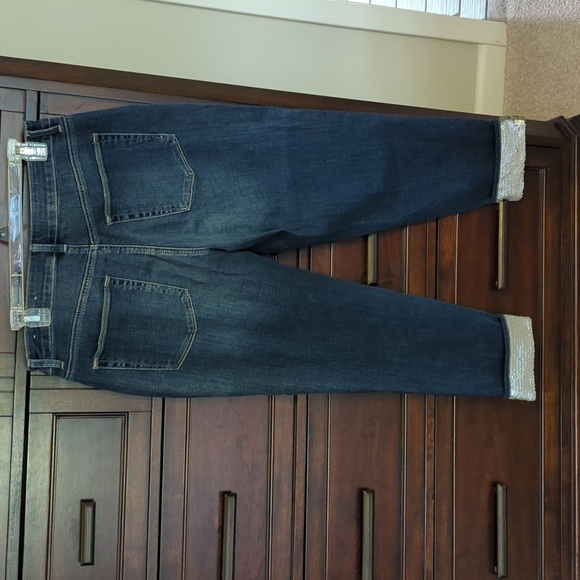 Chico's boyfriend ankle Jean with silver sequin cuffs - Picture 3 of 4
